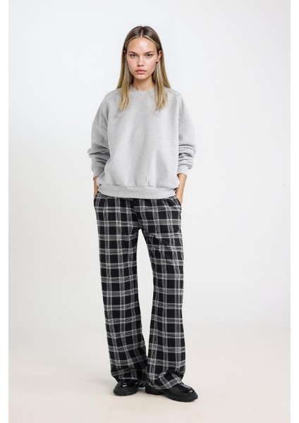 Coool Oversize Geniş Kalıp Bisiklet Yaka Basic Düz Kalın Gri Sweatshirt D9022AXNS modelleri