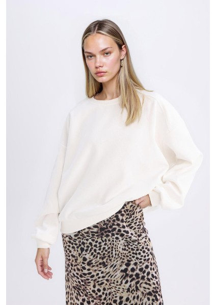 Coool Oversize Geniş Kalıp Bisiklet Yaka Basic Düz Kalın Sweatshirt D9022AXNS indirimleri