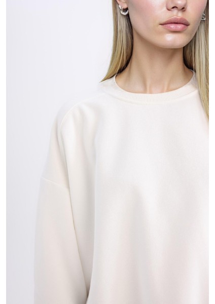 Coool Oversize Geniş Kalıp Bisiklet Yaka Basic Düz Kalın Sweatshirt D9022AXNS