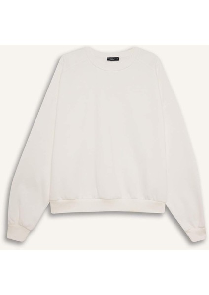 Coool Oversize Geniş Kalıp Bisiklet Yaka Basic Düz Kalın Sweatshirt D9022AXNS