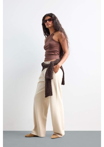 Wide Leg Fermuarlı Yüksek Bel Standart Boy Pantolon F9747AX25AU