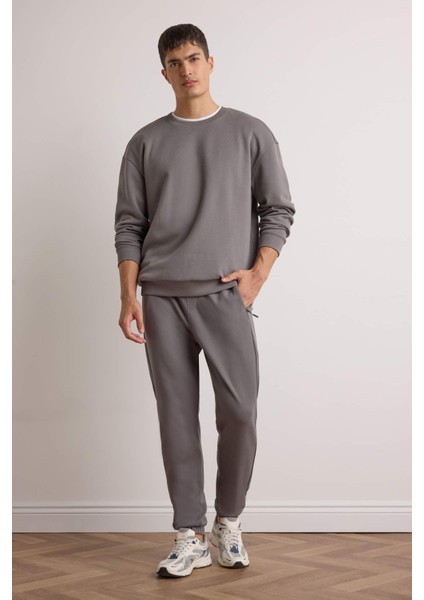 Boxy Fit Bisiklet Yaka Basic Düz Pike Sweatshirt E1519AX25AU fiyatları