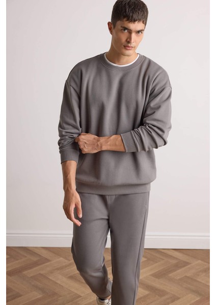 Boxy Fit Bisiklet Yaka Basic Düz Pike Sweatshirt E1519AX25AU modelleri