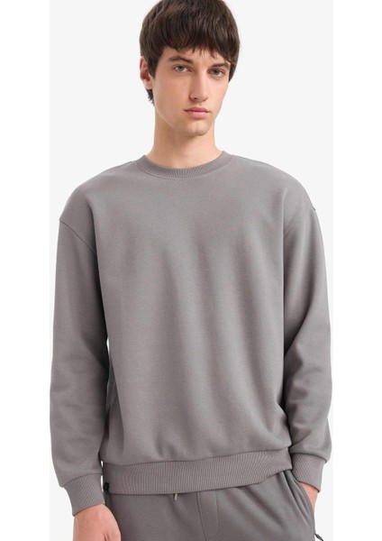 Boxy Fit Bisiklet Yaka Basic Düz Pike Sweatshirt E1519AX25AU fırsatları