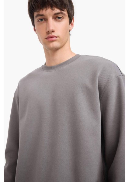 Boxy Fit Bisiklet Yaka Basic Düz Pike Sweatshirt E1519AX25AU