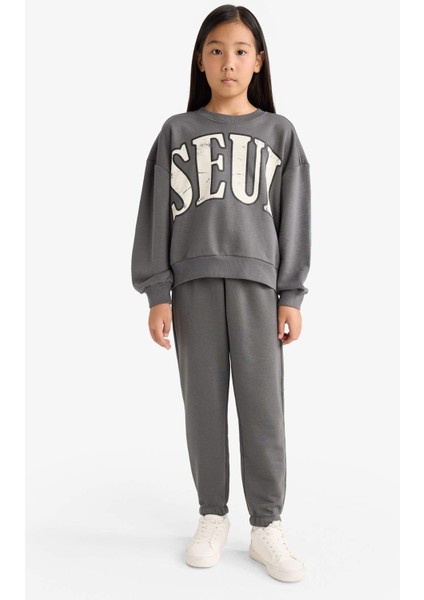 Kız Çocuk 2'li Takım Baskılı Sweatshirt Eşofman Altı E6416A825AU fiyatları