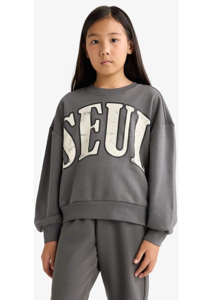 Kız Çocuk 2'li Takım Baskılı Sweatshirt Eşofman Altı E6416A825AU fırsatları