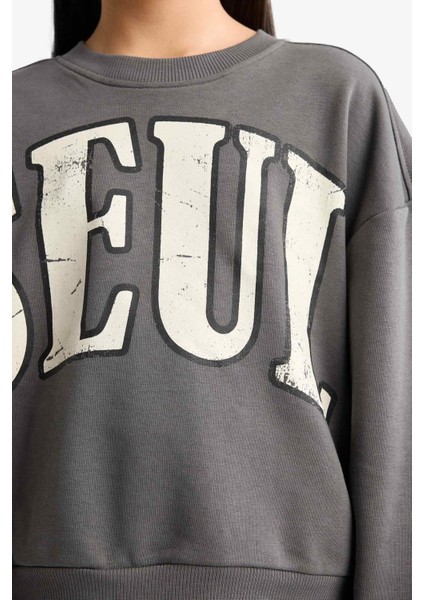 Kız Çocuk 2'li Takım Baskılı Sweatshirt Eşofman Altı E6416A825AU indirimleri