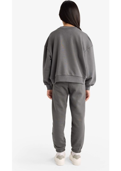 Kız Çocuk 2'li Takım Baskılı Sweatshirt Eşofman Altı E6416A825AU