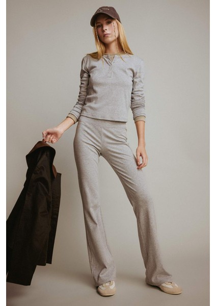 Fitted Düğmeli Yaka Ribana Uzun Kollu Tişört E7680AX25AU modelleri