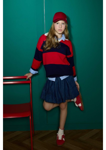 Kız Çocuk Beli Lastikli Balon Jean Etek G1229A825AU