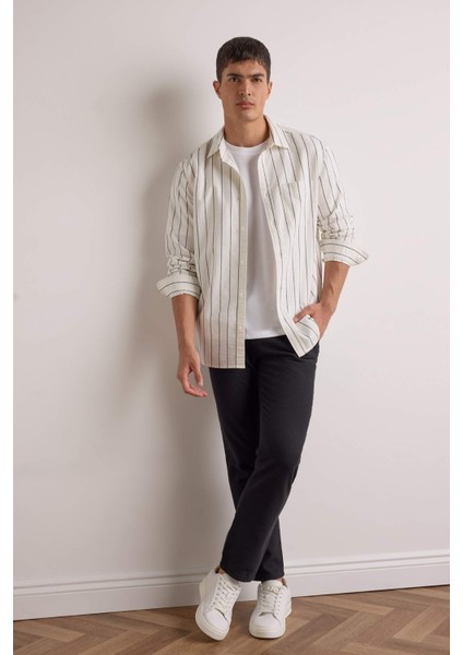 Regular Fit Polo Yaka Pamuklu Uzun Kollu Çizgili Gömlek E7893AX25AU fiyatları