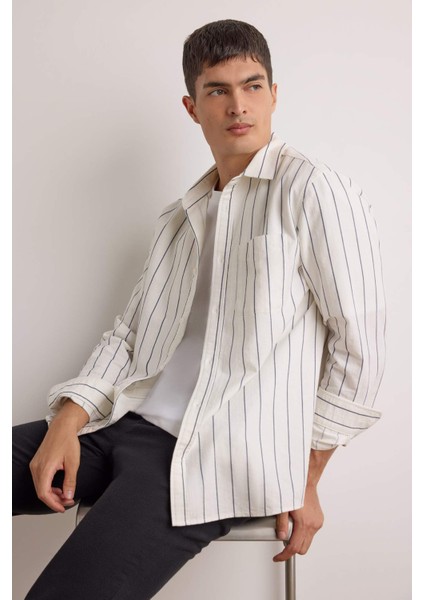 Regular Fit Polo Yaka Pamuklu Uzun Kollu Çizgili Gömlek E7893AX25AU modelleri
