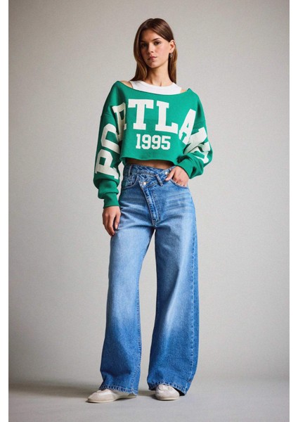 Wide Leg Yüksek Bel Uzun Jean Yıkamalı Pantolon F5523AX25AU fırsatları