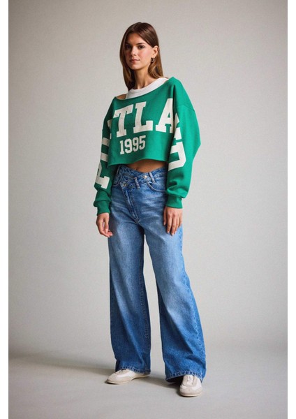Wide Leg Yüksek Bel Uzun Jean Yıkamalı Pantolon F5523AX25AU