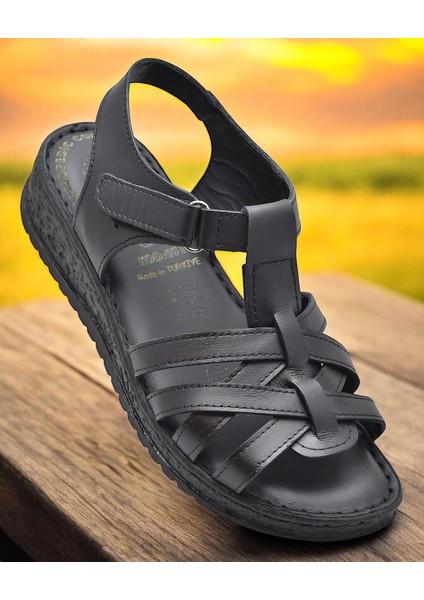 8152 Tam Ortopedik Hakiki Deri Kadın Sandalet Deri Sandalet Ivazn