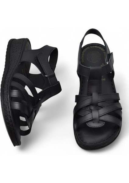 8152 Tam Ortopedik Hakiki Deri Kadın Sandalet Deri Sandalet Ivazn