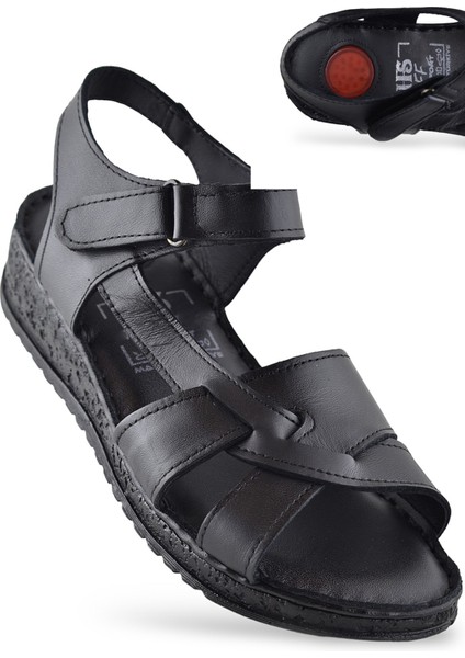 132 Tam Ortopedik Topuk Jelli Hakiki Deri Kadın Sandalet Deri Sandalet