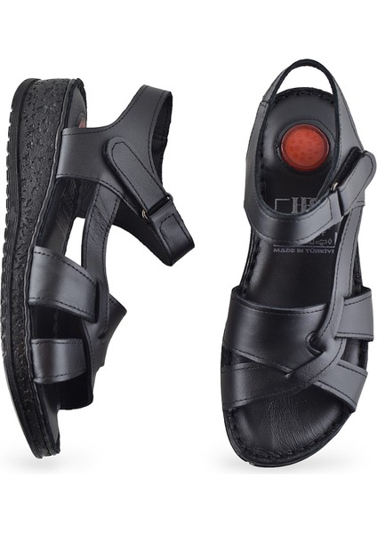 132 Tam Ortopedik Topuk Jelli Hakiki Deri Kadın Sandalet Deri Sandalet