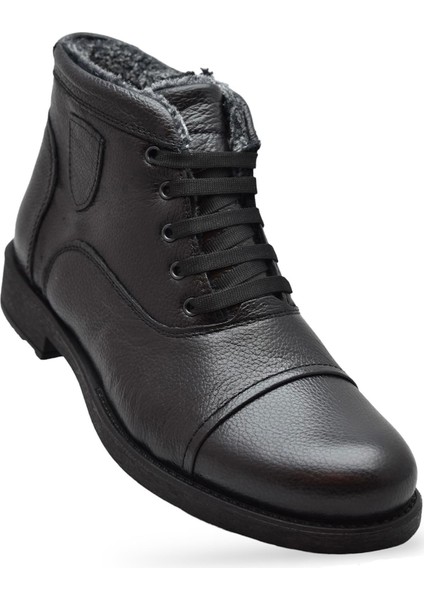 TAB3407 Içi Kürklü Hakiki Deri Erkek Bot Ayakkabı Ortopedik Taban Fermuarlı Deri Erkek Bot