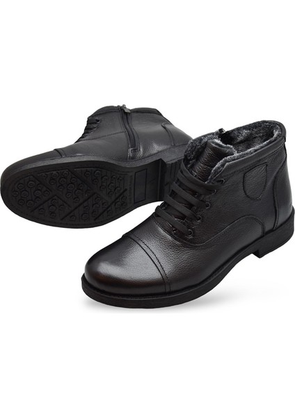 TAB3407 Içi Kürklü Hakiki Deri Erkek Bot Ayakkabı Ortopedik Taban Fermuarlı Deri Erkek Bot