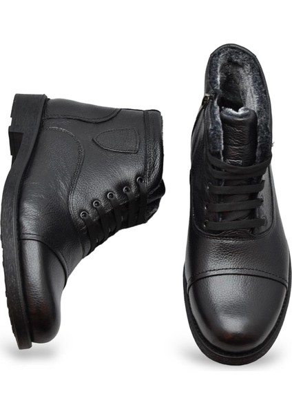 TAB3407 Içi Kürklü Hakiki Deri Erkek Bot Ayakkabı Ortopedik Taban Fermuarlı Deri Erkek Bot