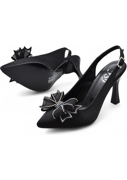 6513 Fiyonklu Taşlı 9cm Kadın Topuklu Ayakkabı Abiye Düğün Nişan Ayakkabısı