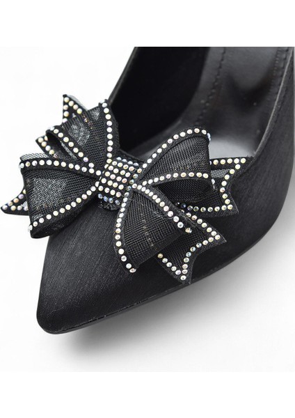 6513 Fiyonklu Taşlı 9cm Kadın Topuklu Ayakkabı Abiye Düğün Nişan Ayakkabısı