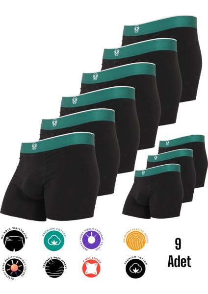 Pamuklu Likralı Erkek Boxer Koku Yapmaz Terletmez Kutulu 9 Adet