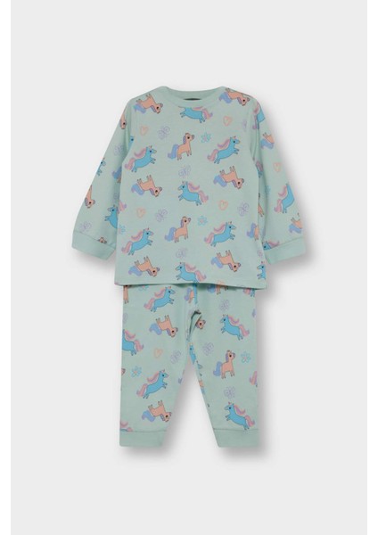 Kız Bebek 4'lü Pijama Takımı Unicorn Baskılı Uzun Kollu Penye Üst Uzun Alt F7201A525AU