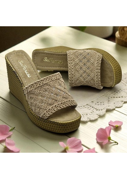 2503 10.5 cm Dolgu Topuklu Kadın Terlik Ayakkabı Düğün Nişan Abiye Kadın Ayakkabısı