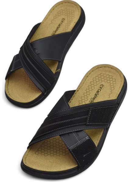 171202 Ortopedik Taban Erkek Terlik Erkek Cırtlı Terlik Sandalet