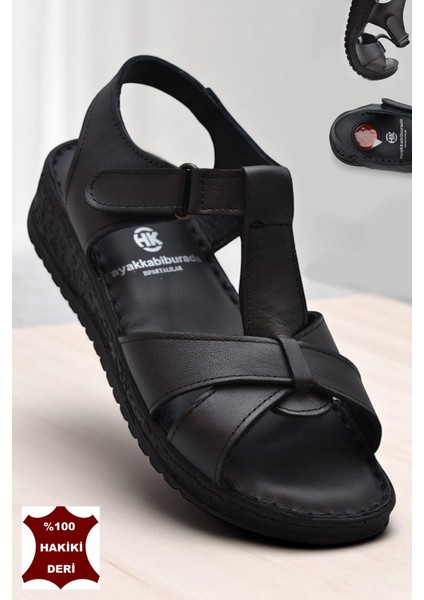 204 Tam Ortopedik Hakiki Deri Kadın Sandalet Topuk Jel Taban Kadın Deri Sandalet