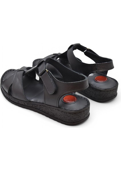 204 Tam Ortopedik Hakiki Deri Kadın Sandalet Topuk Jel Taban Kadın Deri Sandalet