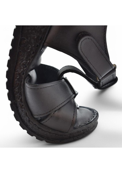 204 Tam Ortopedik Hakiki Deri Kadın Sandalet Topuk Jel Taban Kadın Deri Sandalet