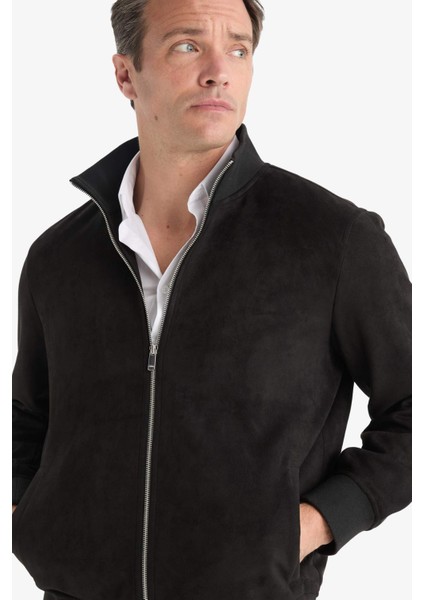 Slim Fit Dar Kesim Dik Yaka Astarlı Fermuarlı Cepli Süet Mevsimlik Baharlık Mont D1524AX25AU