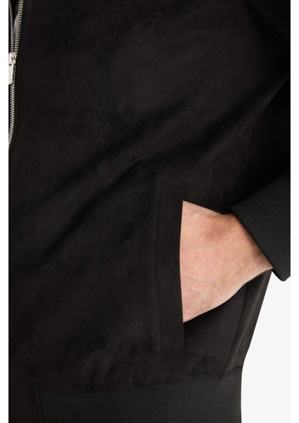 Slim Fit Dar Kesim Dik Yaka Astarlı Fermuarlı Cepli Süet Mevsimlik Baharlık Mont D1524AX25AU