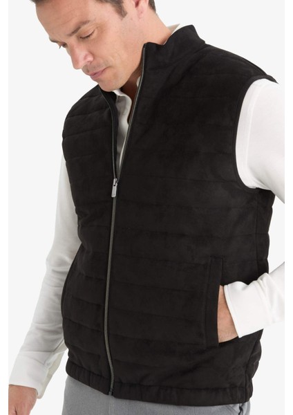 Slim Fit Dar Kesim Dik Yaka Astarlı Fermuarlı Cepli Mevsimlik Baharlık Süet Yelek F0246AX25AU