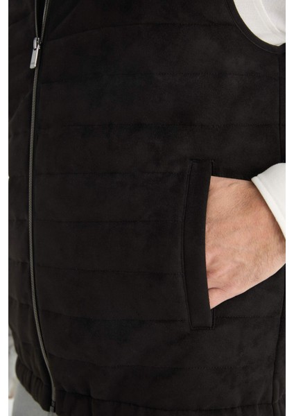 Slim Fit Dar Kesim Dik Yaka Astarlı Fermuarlı Cepli Mevsimlik Baharlık Süet Yelek F0246AX25AU