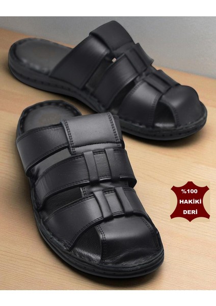 089 Puff Ortopedik Taban Günlük Hakiki Deri Erkek Terlik Erkek Kapalı Terlik