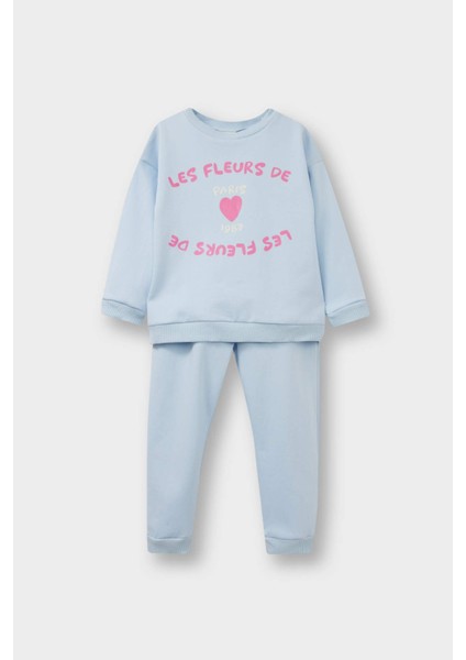 Kız Bebek 2'li Takım Baskılı İçi Yumuşak Tüylü Sweatshirt Eşofman Altı F0548A525WN