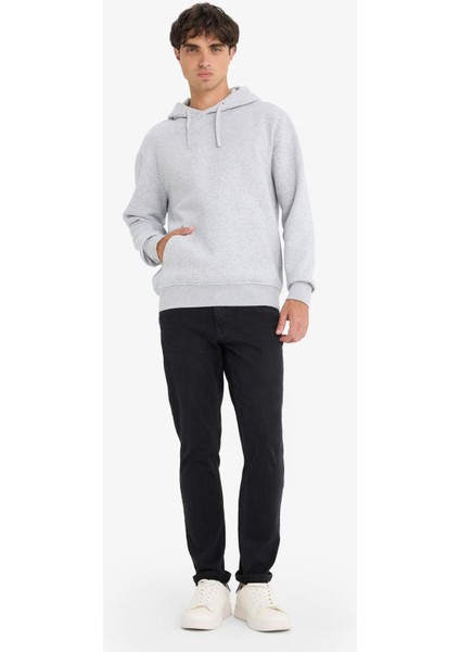 Regular Fit Kapüşonlu İçi Yumuşak Tüylü Kanguru Cepli Basic Düz Sweatshirt X8283AZ25AU fiyatları