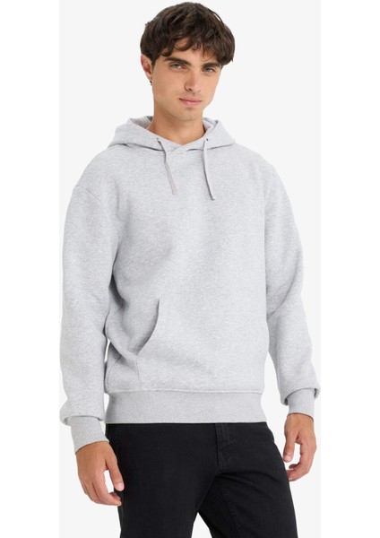 Regular Fit Kapüşonlu İçi Yumuşak Tüylü Kanguru Cepli Basic Düz Sweatshirt X8283AZ25AU modelleri