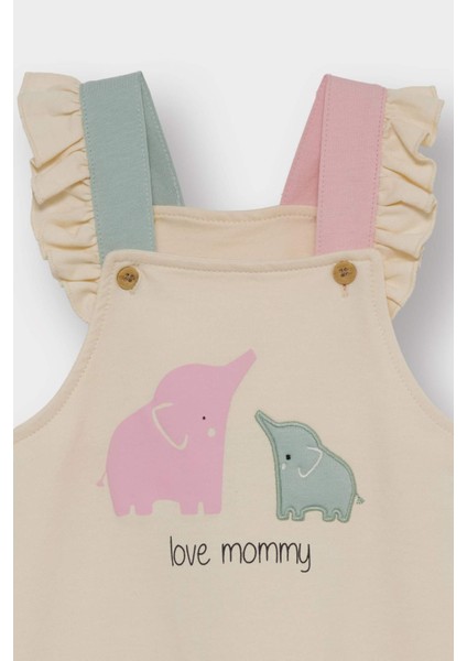 Kız Bebek 2'li Takım Dinozor Baskılı Uzun Kollu Tişört Salopet Tulum F2188A525AU modelleri