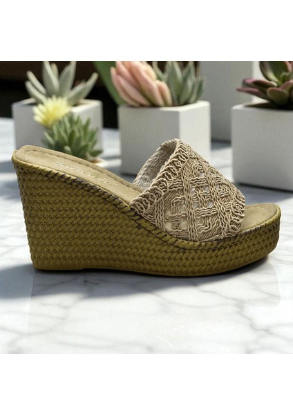 2503 10.5 cm Dolgu Topuklu Kadın Terlik Ayakkabı Düğün Nişan Abiye Kadın Ayakkabısı