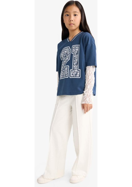 Kız Çocuk 2'li Takım Dantel Detayli Uzun Kollu Tişört Eşofman Altı G1640A825AU fiyatları