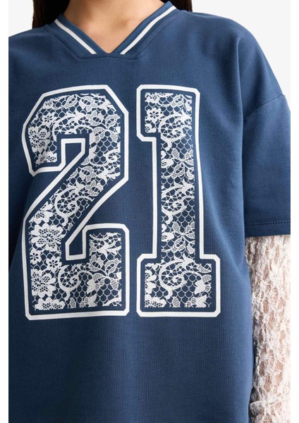 Kız Çocuk 2'li Takım Dantel Detayli Uzun Kollu Tişört Eşofman Altı G1640A825AU indirimleri