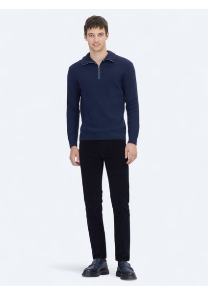 Lacivert Polo Yaka Jakarlı Triko Kazak fiyatları