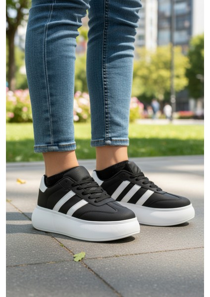 Siyah-Beyaz Yüksek Tabanlı Kadın Spor Ayakkabı Dvs-01 Z