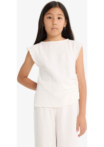 Kız Çocuk 2'li Takım Brode Kolsuz Bluz Geniş Paça Pantolon G1824A825AU fırsatları